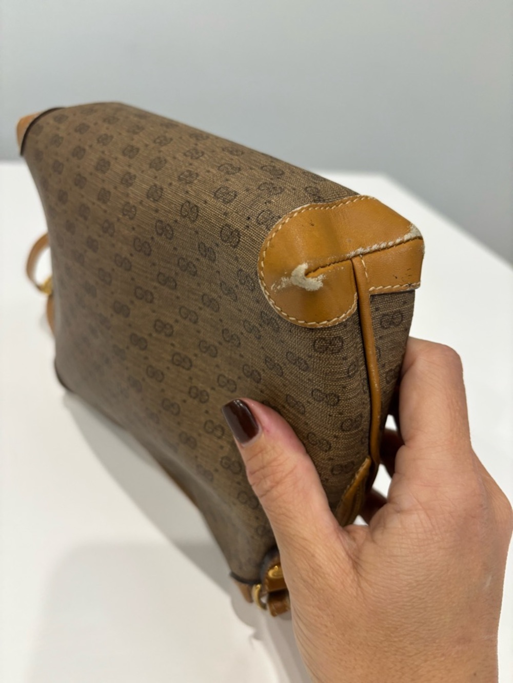 Vintage Gucci GG Supreme Canvas Crossbody Bag Brown Tan Monogram Mini Bag - Picture 7 of 11